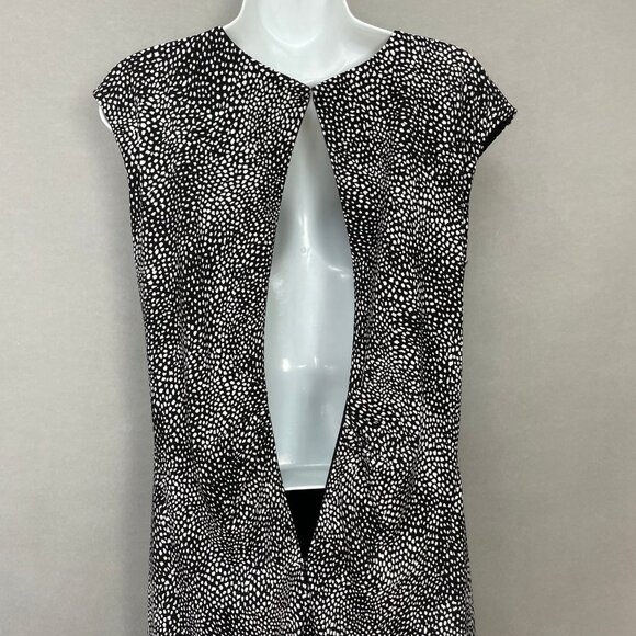 Ann Taylor Shift Dress Faux Wrap Black White Abstract Dots Size 12 Women Stretch - Picture 8 of 10